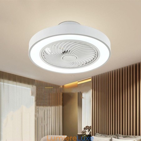 Plafonnier rond en acrylique avec ventilateur et télécommande Plafonnier rond en acrylique avec ventilateur et télécommande