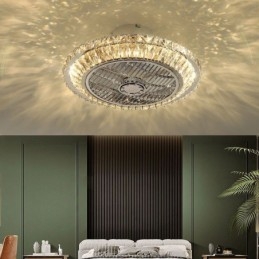 Plafonnier rond en cristal doré avec ventilateur