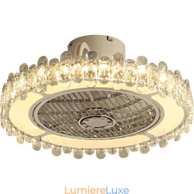 Plafonnier rond en cristal doré avec ventilateur
