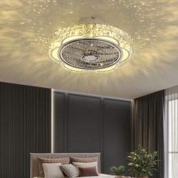 Plafonnier rond en cristal doré avec ventilateur