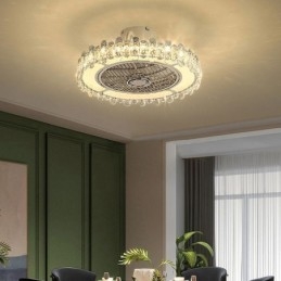 Plafonnier rond en cristal doré avec ventilateur