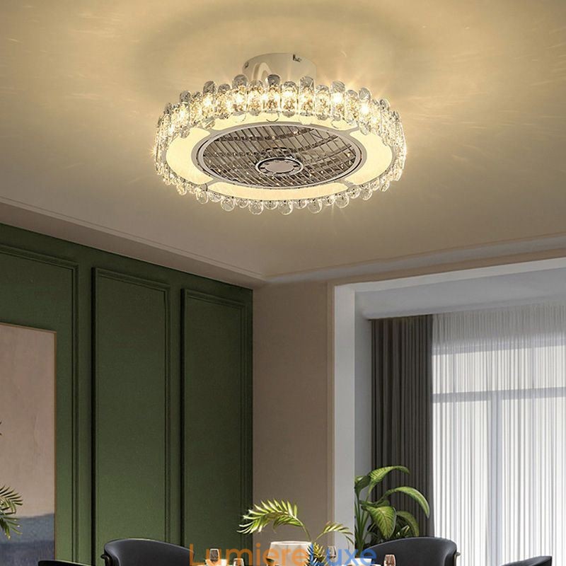 Plafonnier rond en cristal doré avec ventilateur