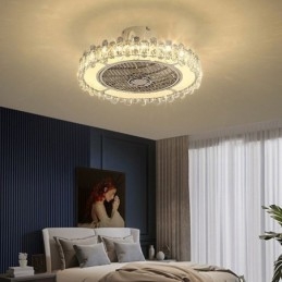 Plafonnier rond en cristal doré avec ventilateur