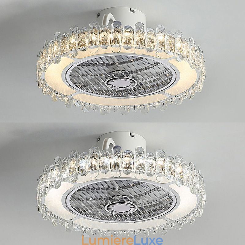 Plafonnier rond en cristal doré avec ventilateur