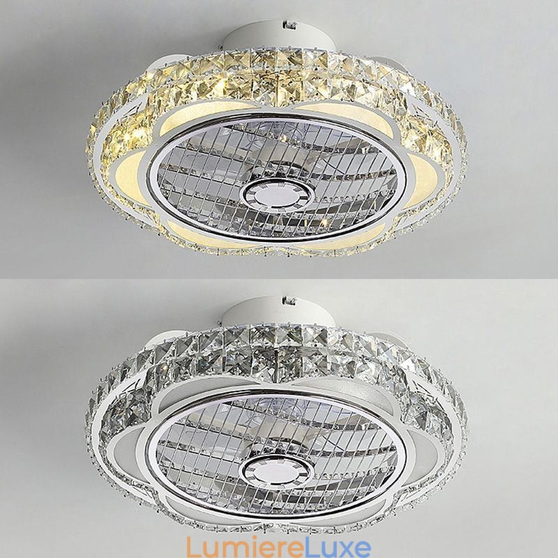 Plafonnier rond en cristal doré avec ventilateur