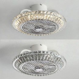 Plafonnier rond en cristal doré avec ventilateur