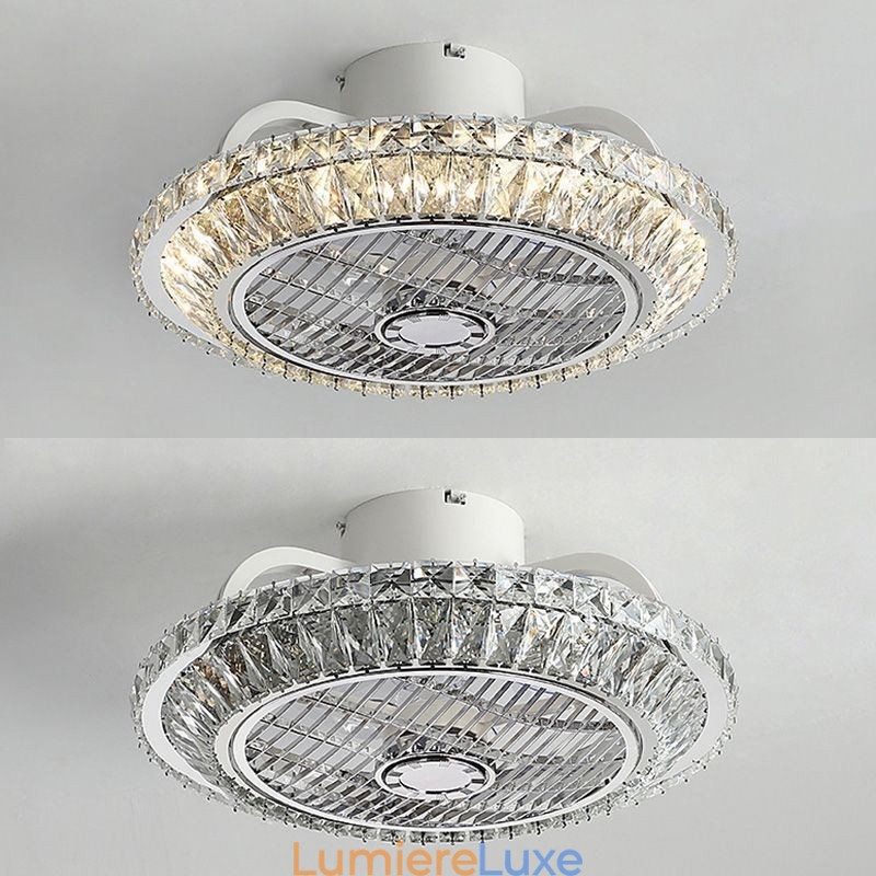Plafonnier rond en cristal doré avec ventilateur