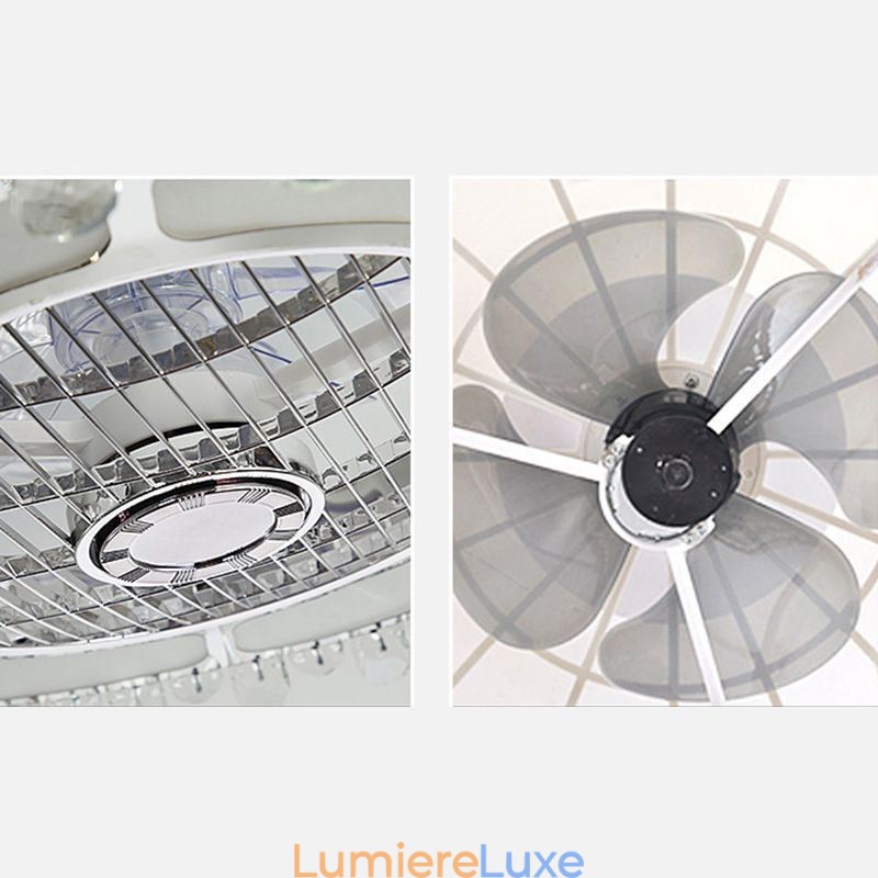 Plafonnier rond en cristal doré avec ventilateur