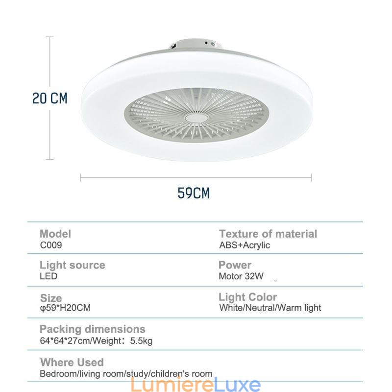 Ventilateur de plafond trichromatique à intensité variable, télécommande à 3 vitesses