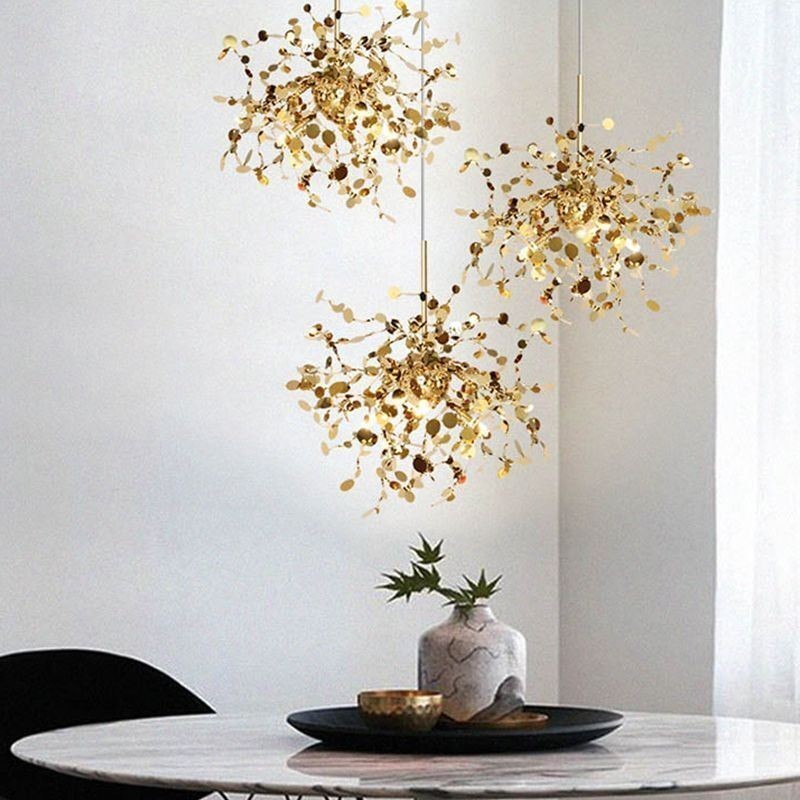 Lustre à paillettes en acier inoxydable, éclairage suspendu pour salle à manger