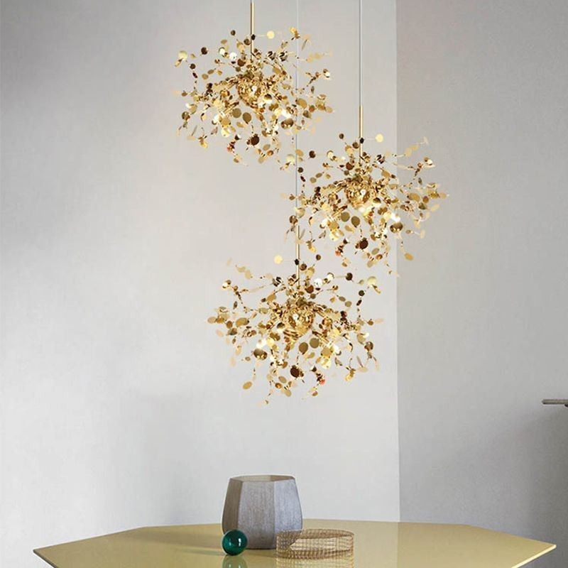 Lustre à paillettes en acier inoxydable, éclairage suspendu pour salle à manger