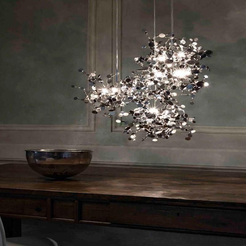 Lustre à paillettes en acier inoxydable, éclairage suspendu pour salle à manger