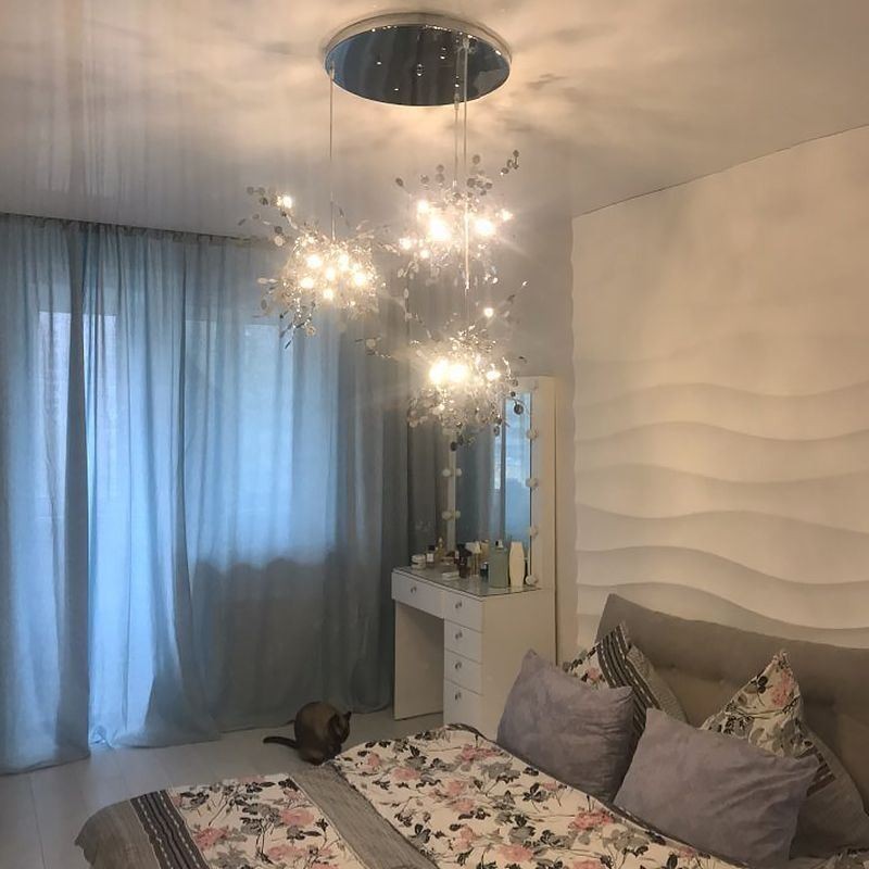 Lustre à paillettes en acier inoxydable, éclairage suspendu pour salle à manger