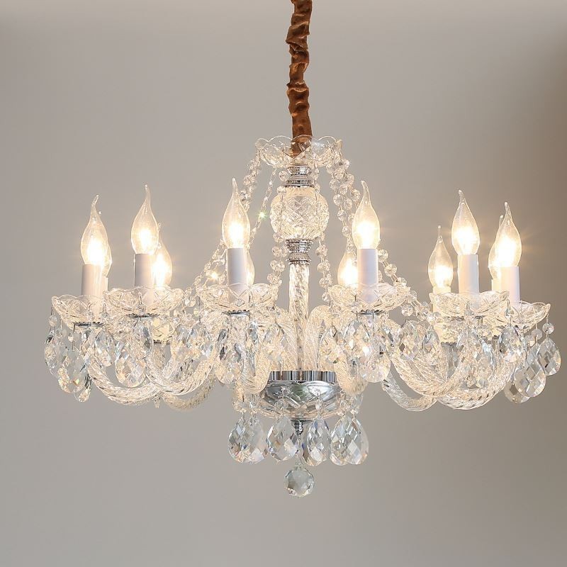 Lustre en cristal transparent, plafonnier décoratif de luxe européen