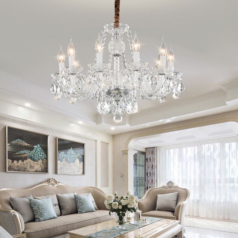 Lustre en cristal transparent, plafonnier décoratif de luxe européen