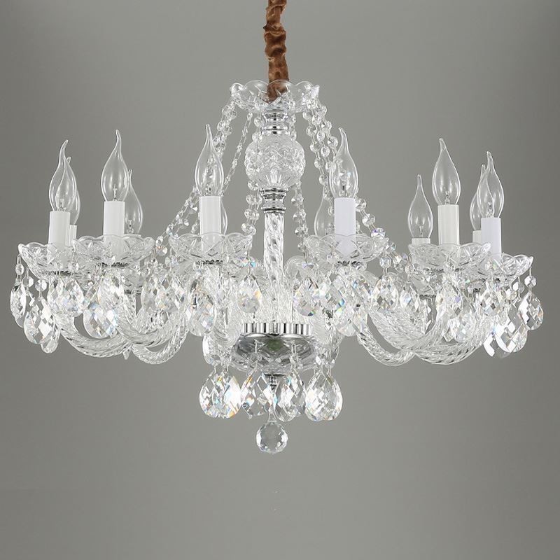 Lustre en cristal transparent, plafonnier décoratif de luxe européen