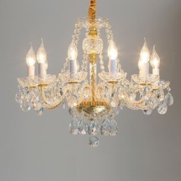 Lustre en cristal transparent, corps doré européen, plafonnier décoratif de luxe