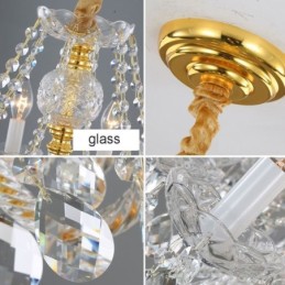 Lustre en cristal transparent, corps doré européen, plafonnier décoratif de luxe