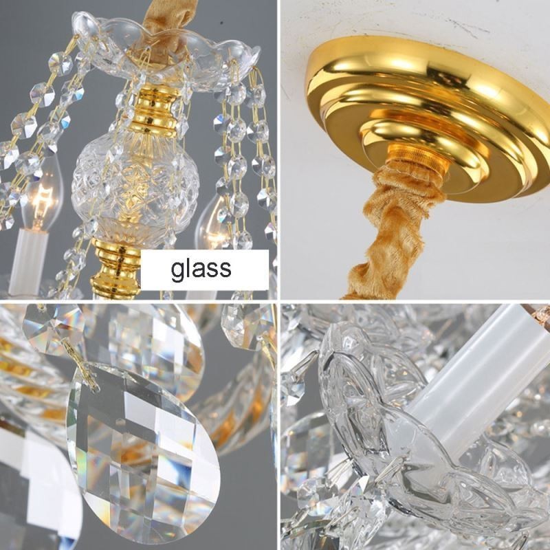 Lustre en cristal transparent, corps doré européen, plafonnier décoratif de luxe