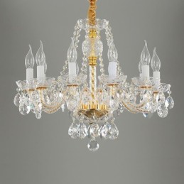 Lustre en cristal transparent, corps doré européen, plafonnier décoratif de luxe