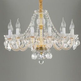 Lustre en cristal transparent, corps doré européen, plafonnier décoratif de luxe