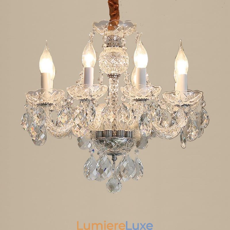Lustre européen en cristal transparent, corps en verre, 8 lumières