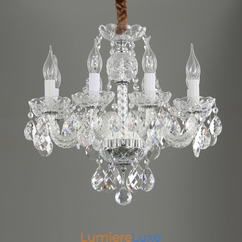 Lustre européen en cristal transparent, corps en verre, 8 lumières