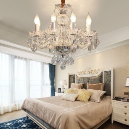 Lustre européen en cristal transparent, corps en verre, 8 lumières