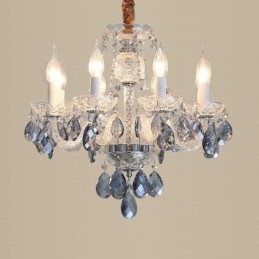Lustre européen en cristal bleu, corps en verre, 8 lumières