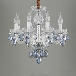 Lustre européen en cristal bleu, corps en verre, 8 lumières