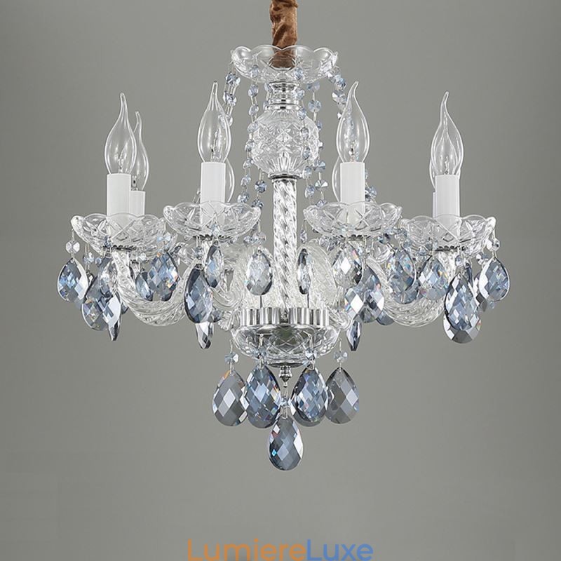 Lustre européen en cristal bleu, corps en verre, 8 lumières