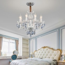 Lustre européen en cristal bleu, corps en verre, 8 lumières