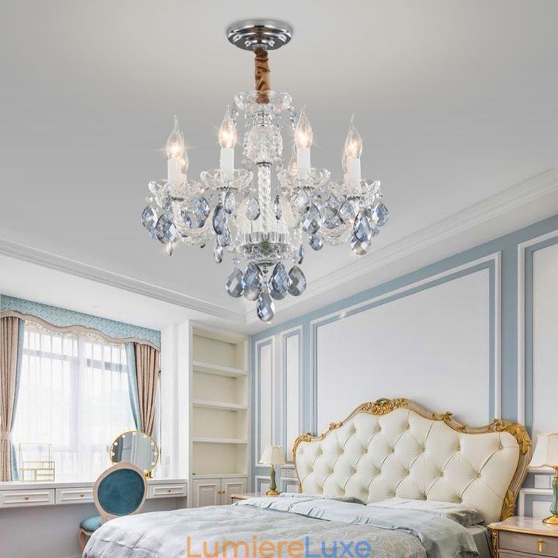 Lustre européen en cristal bleu, corps en verre, 8 lumières