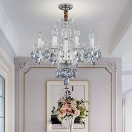 Lustre européen en cristal bleu, corps en verre, 8 lumières