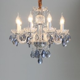Lustre européen en cristal bleu, corps en verre, 8 lumières