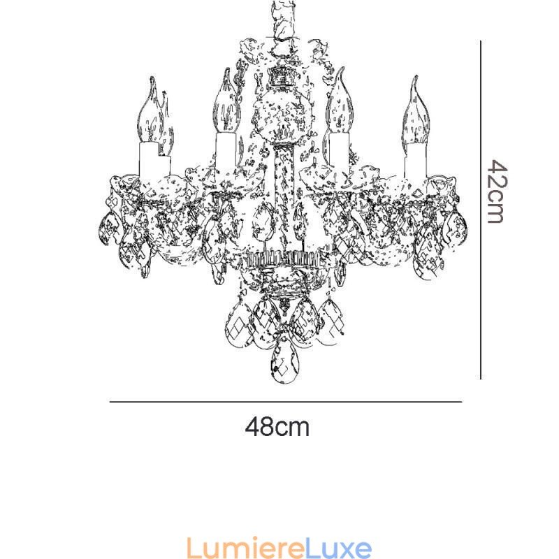 Lustre européen en cristal bleu, corps en verre, 8 lumières