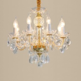 Lustre européen en cristal transparent, corps de lampe en verre, 8 lumières, corps doré, plafonnier
