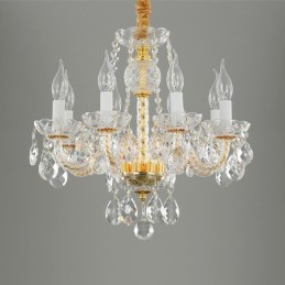 Lustre européen en cristal transparent, corps de lampe en verre, 8 lumières, corps doré, plafonnier