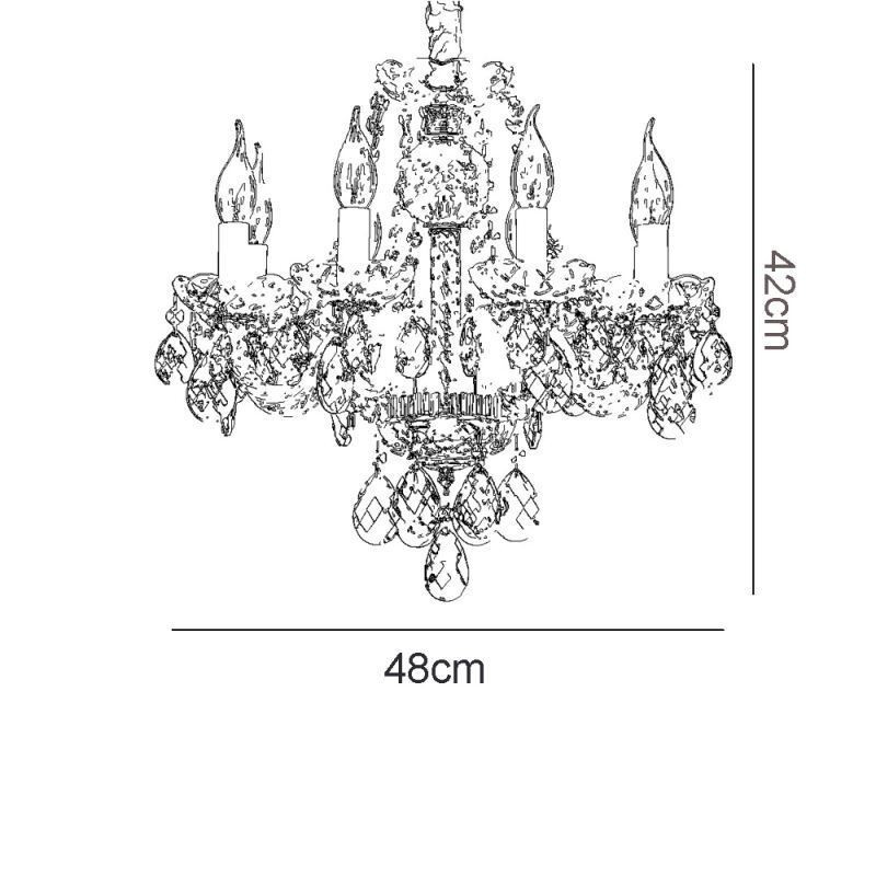 Lustre européen en cristal transparent, corps de lampe en verre, 8 lumières, corps doré, plafonnier