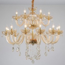 Lustre en cristal élégant, couleur cognac européen, plafonnier, corps en verre, double couche, 12 + 6 lumières