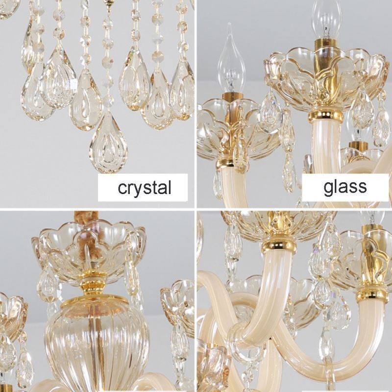 Lustre en cristal élégant, couleur cognac européen, plafonnier, corps en verre, double couche, 12 + 6 lumières