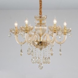 Magnifique lustre en cristal de style européen, couleur cognac, corps en verre, 8 lumières