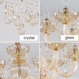 Magnifique lustre en cristal de style européen, couleur cognac, corps en verre, 8 lumières