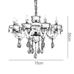 Magnifique lustre en cristal de style européen, couleur cognac, corps en verre, 8 lumières