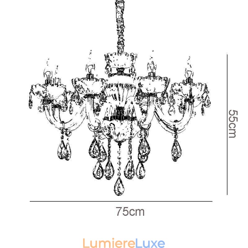Magnifique lustre en cristal de style européen, couleur cognac, corps en verre, 8 lumières