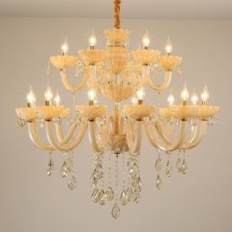 Lustre en cristal luxueux, couleur cognac européen, plafonnier, corps en verre, double couche, 12 + 6 lumières