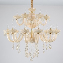 Lustre en cristal luxueux, couleur cognac européen, plafonnier, corps en verre, double couche, 12 + 6 lumières