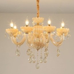 Lustre en cristal accrocheur, plafonnier européen couleur cognac, corps en verre, 8 lumières