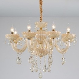 Lustre en cristal accrocheur, plafonnier européen couleur cognac, corps en verre, 8 lumières
