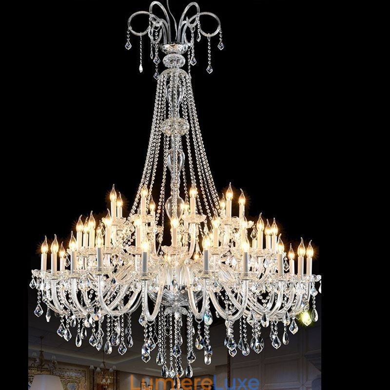 Lustre en cristal européen, plafonnier décoratif en cristal avec 65 lumières